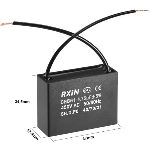 Uxcell CBB61 Run Capacitor 450V Metallized Polypropylene Film Capacitors for Ceiling Fan 4.75uF