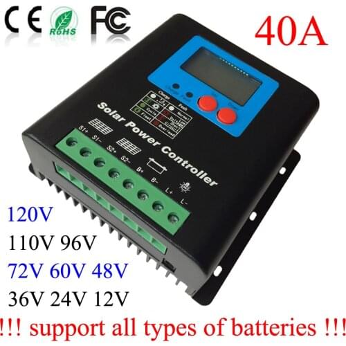 Solar Charge Controller 40A Solar Charger, 12V 24V Auto-work Battery Regulator 40A Solar Controller