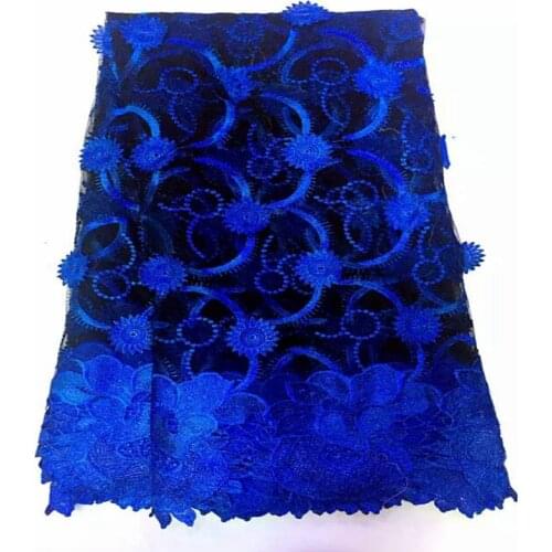 Beautiful Royal Blue Kitted African Cord Guipure Lace Fabric Net Polyester Mesh Embroidery For Sewing Party Wedding Dress