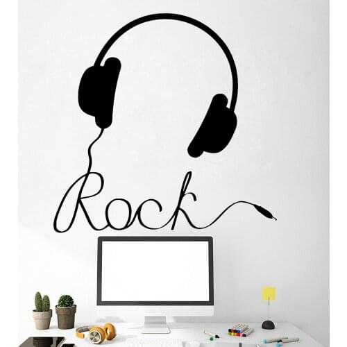 Headphones Music Sign Wall Decal Rock Pop Songs Cool Wall Sticker Teen Bedroom Decoration Accessories Removable Home Mural Z432