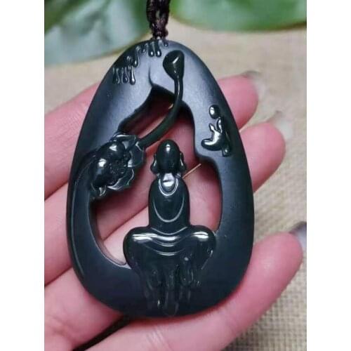 Natural A hetian jade double Hand-Carved jade enlightenment black green jade pendant jade necklace men pendants jewelry