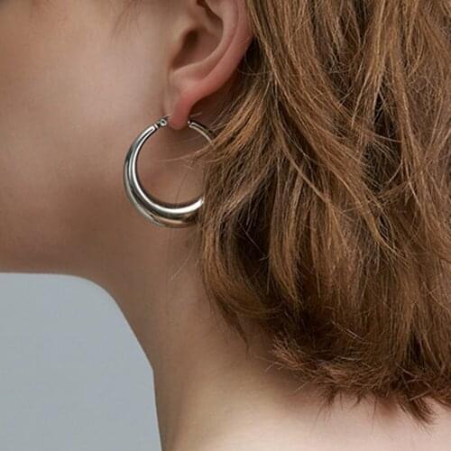 New Punk Gold Color Round Hoop Bamboo Earrings for Women Exaggerated Metal Big Ring Circle Earrings Popular Jewelry