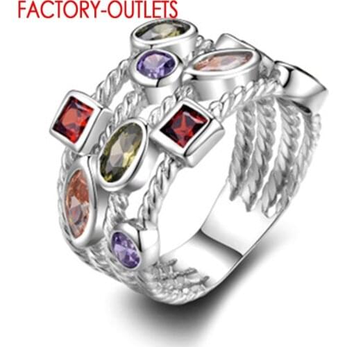Top Sale Authentic 925 Sterling Silver Dazzling Colorful Crystal Stackable Rings For Women Wedding Jewelry Girlfriend Gift
