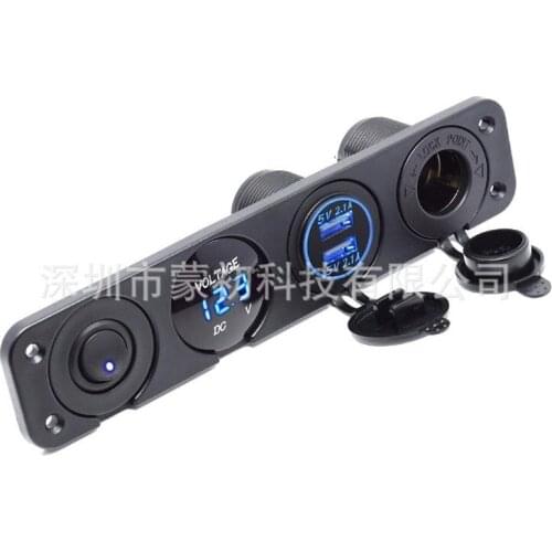 By DHL/Fedex 50pcs new Dual 2.1A&2.1A USB Socket Charger LED Voltmeter 12V Power Outlet ON-OFF Toggle Switch Panel for Car Boat