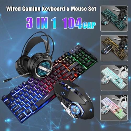 HOT 104 Keys 8000DPI Gaming Mouse Mechanical Home Headset Backlight Ergonomic Keyboard Set USB Computer Desktop Accessories