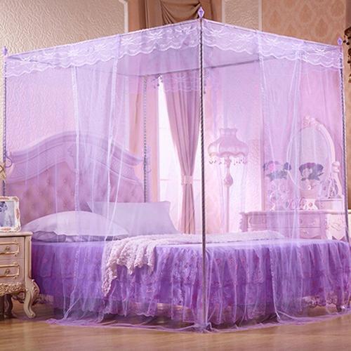 Romantic Lace Flaped Sqaure Mosquito Net Three Door Rail Supported Queen Twin Mosquito Net Bedding Textile Netting Mesh Canopy