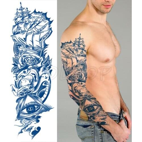 Juice Tattoo Sticker Windsail-ship Snake Triangle Big Eye Rose Flower Stickers Full Arm Art Manly Fake Tatoo Keep about 15 Days