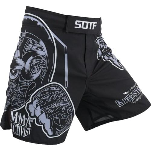 SOTF MMA Black Geometry Fighting Soft Shell Printing Letter Tiger Muay Thai Kickboxing Boxing Clothing Muaythai Shorts Sanda mma