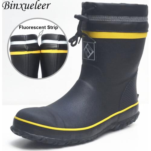 Steel Toe Rain Boots Black Men Rubber Ankle Rain Boots Work Safety Boots Anti-slip Adult Water Boots Plus Size