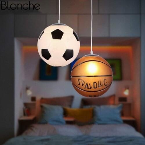 Basketball Football Glass Pendant Lights Modern Led Sport Hanging Lamp for Childrens Room Kids Bedroom Home Loft Decor Luminaie