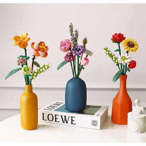 Building Block Bouquet 3D Model Toy Home Decoration Plant Potted Chrysanthemum Rose Flower Assembly Brick Girl Toy Child Gift