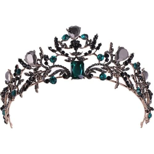 Wedding Green Crystal Crown for Women Queen Crowns and Tiaras Baroque Emerald Crown Gold