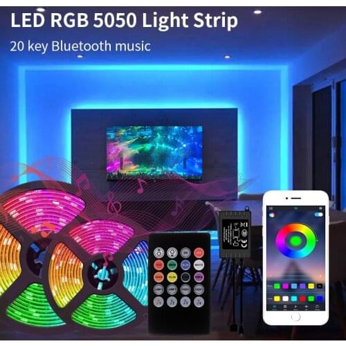 LED Strip Light Music Bluetooth Control RGB 5050 Smart Waterproof Flexible Ribbon DC12V 5M 20M Holiday Decor Luces LED Lighting