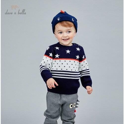 DB14891 dave bella winter casual baby boys Christmas striped stars patchwork knitted sweater kids fashion toddler boutique tops