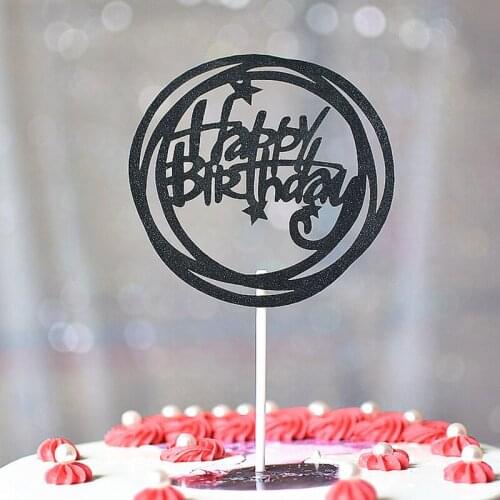 5Pcs/Lot Glitter Silver Black Cupcake Toppers Inserts Card Birthday Party Baby Shower Cupcake Flag Decorations Baking Supplies