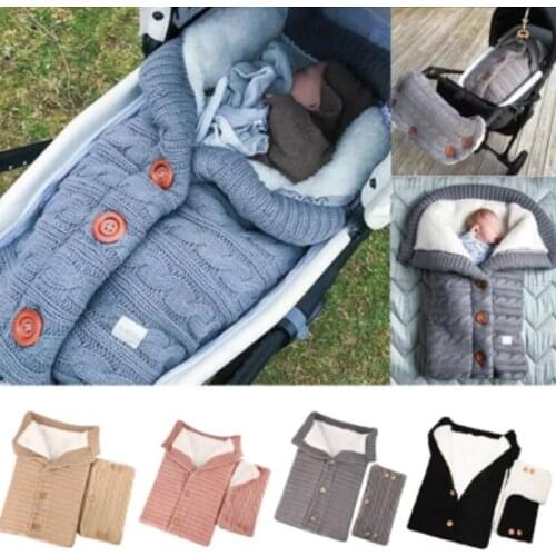 Newborn Baby Knitted Warm Sleeping Bags Winter Warm Blanket Knitting Swaddle Wrap Toddler Sleeping Bag +Pram Handrail 2Pcs Set