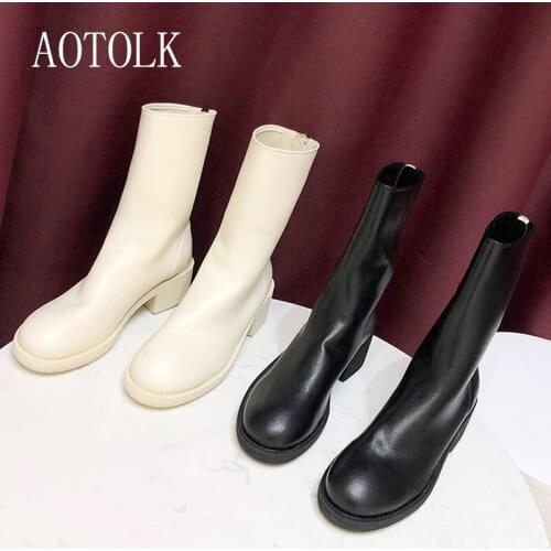 Women Boots Shoes Sexy Ankle Boots Round Toe Square Heels Zipper Comfortable Soft Shoes Women Platform 2020 New Arrival