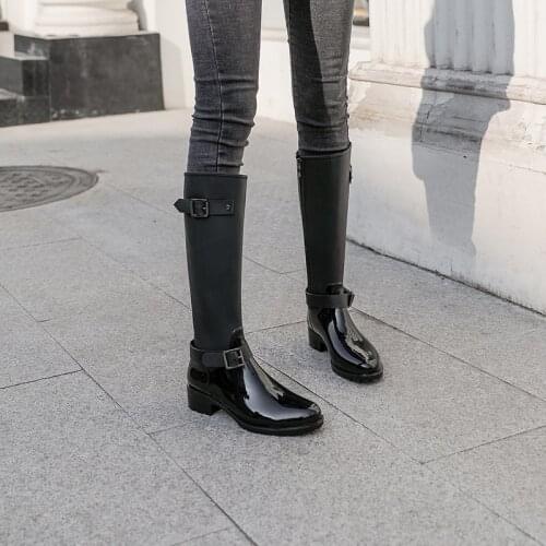 Women Fashion Rain Shoes Side Zipper Waterproof Non-slip Rain Boots Water Shoes Rising High Tube