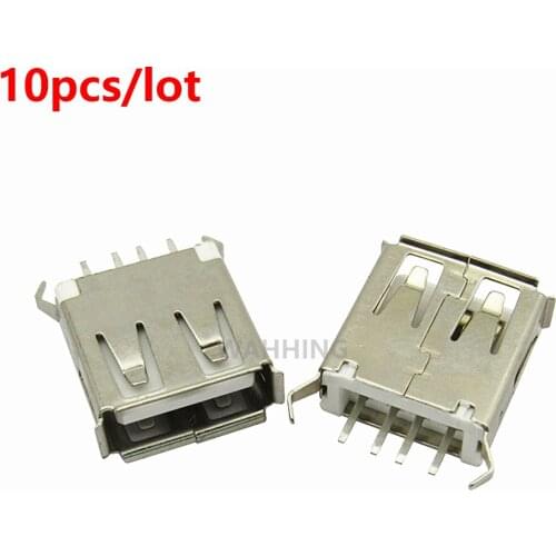 10pcs/lot USB 2.0 4Pin A Type Female Socket Connector Curly Mouth Bent Foot for Data Transmission Charging adapter HY1444*10