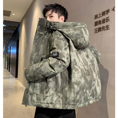 2020 Korean Winter Mens Parka Hooded Camouflage Decor Wind-proof Outdoor Winter Hot Sale Quality Plus Cotton Male Coat