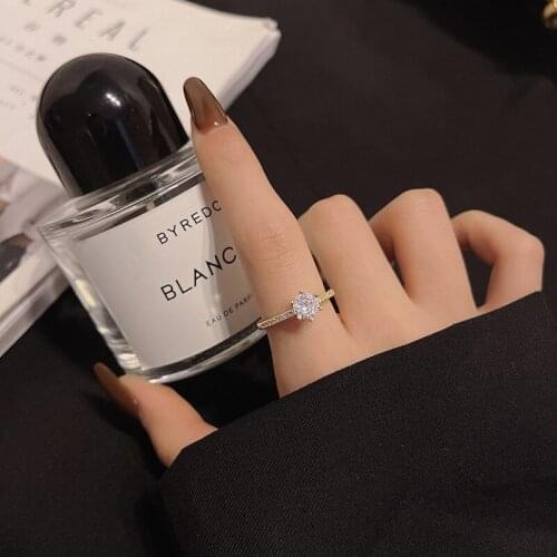 2021 Classic Gold Plated Open Adjusting Ring Clear Six Claw Cubic Zirconia Diamond Wedding Jewelry Rings Engagement For Women