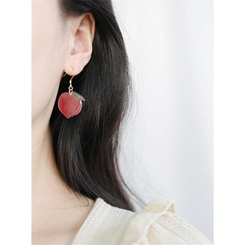 2021 New Arrival Korean Acrylic Trendy Pink Peach Drop Earrings For Women Cute Sweet Jewelry Fashion Oorbellen Best Gift
