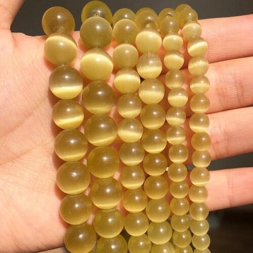 4-10mm Natural Champagne Gold Cat Eye Round Beads Loose Moonstone Beads for Jewelry Making DIY Bracelets Earrings Necklaces 15