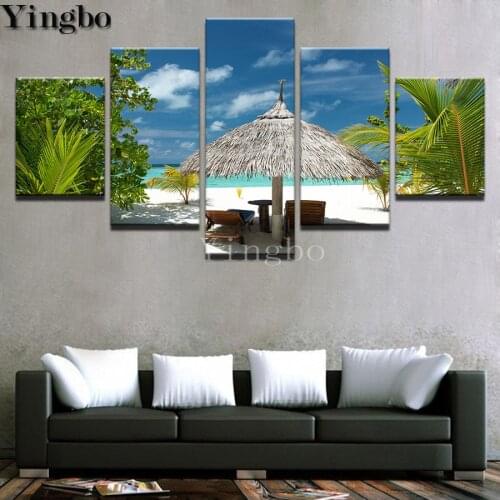 5 pcs/set Diamond Painting Tropical Island Pictures Palm Trees Beach Seascape DIY Diamond Embroidery Cross Stitch Mosaic Decor