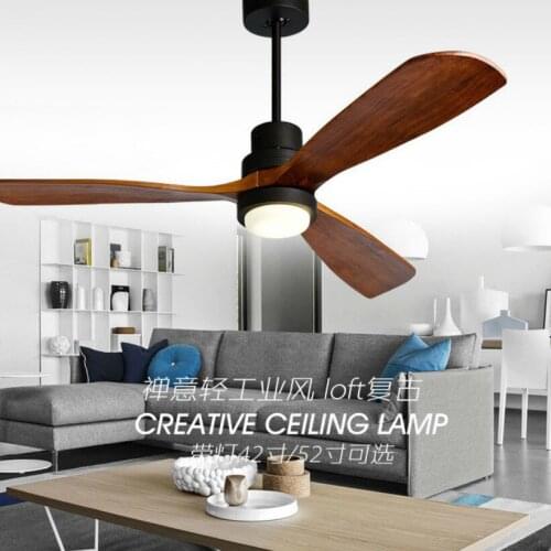 American Retro Ceiling Fan Light Nordic Modern Dinning Room Bedroom Living Room Cafe Solid Wood Fan Lamp