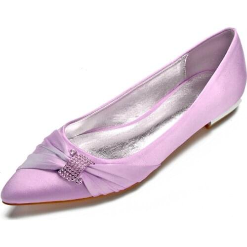 Creativesugar pointed toe lady satin evening dress shoes flat elegant knot with crystal bridal wedding prom flat lavender yellow