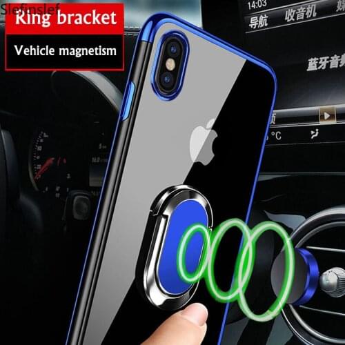 Plating Bracket Cases For iPhone 12 12 Mini 11 Pro XS MAX XR X SE 7 8 6 6s Plus Magnetic Car Holder Stand Clear Silicone Cover
