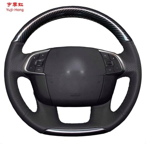 Yuji-Hong Artificial Leather Car Steering Wheel Covers Case for Citroen C4 C4L 2011-2015 DS4 Hand-stitched Cover Black