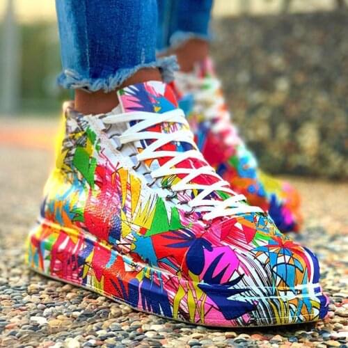 Chekich Unisex Sport Boots Colorful Pattern Artificial Leather Sneakers Size 36-45 Printed Casual Comfortable Shoes for Men and Women Fashion Wedding Orthopedic Walking Lightweight Breathable Paint Mixed Color CH265