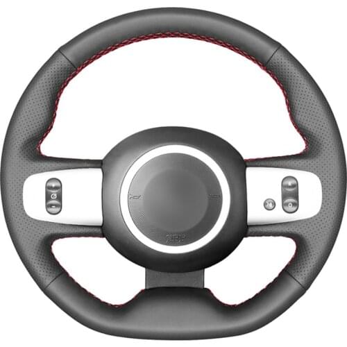 Black PU Faux Leather Hand-stitched Car Steering Wheel Cover for Renault Twingo 3 2014-2019 Twingo RS 2014-2019