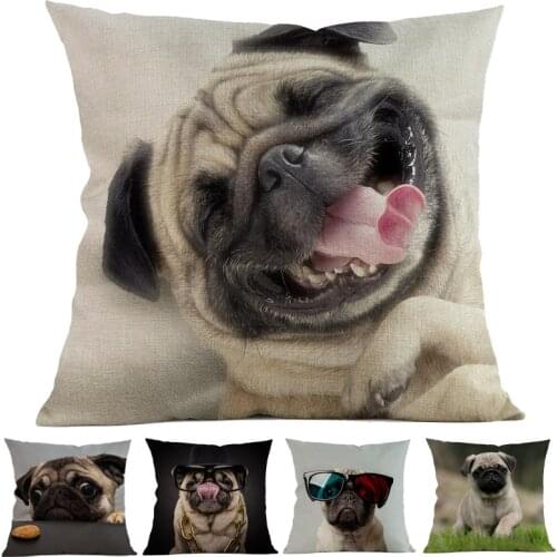 Cute Funny Animal Pet Pug Dog De-stress Pattern Throw Pillow Case Home Car Store Sofa Chair Decorative Cushion Cover 45x45cm