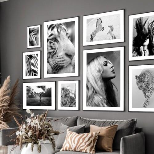 Long-Haired Sexy Girl Tiger Cheetah Zebra Wall Art Canvas Painting Nordic Posters And Prints Wall Pictures For Living Room Decor