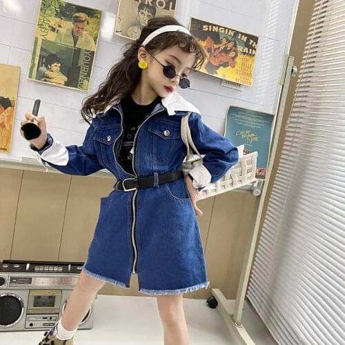 Girls retro Hong Kong-flavored denim dress 2021 autumn new style contrast stitching handsome jacket