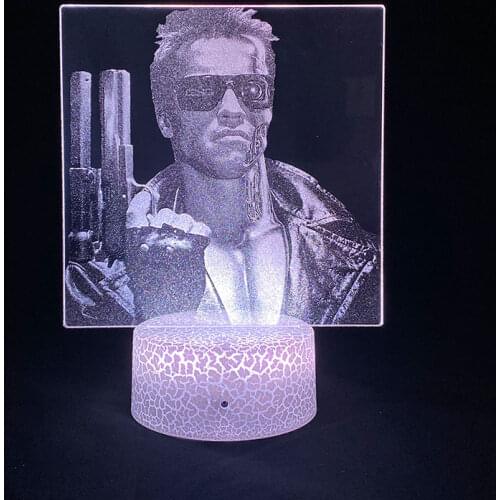 Movie Terminator Schwarzenegger 3D Picture Lamp Alarm Clock Base Bedroom Bedside Lamp Personalized Fans Around LED Holiday Gift