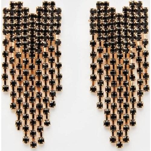 Hot style black heart-shaped pierced fringed earrings for Women