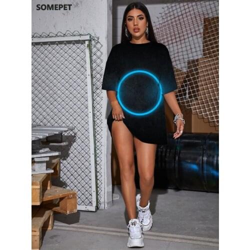 SOMEPET Dark Blue T Shirt Women Circle Tshirt Printed Harajuku Shirt Print Psychedelic Gothic Womens Clothing Femme Big Size New