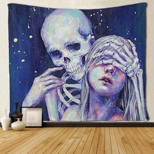 Gothic Tapestry Skeleton And Girl Wall Hanging Art Decor