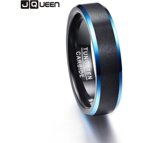 Black Matte Surface Blue Edge Promise Band Men Rings 100% Tungsten Carbide Multi-size Anillos para Best