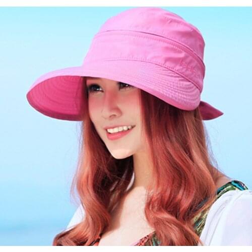Summer Bowknot Sun Hat Korean Style Outdoor Beach Travel Solid Visors Foldable Cap Fashion Hiking Ladies #137