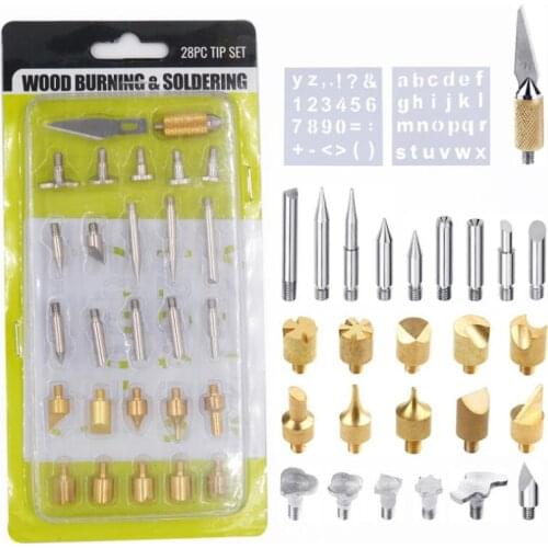 28 Pieces Soldering Iron head set Working Carving Burner Pen Tips With Stencil Set Wood Burning For DIY wood Tools