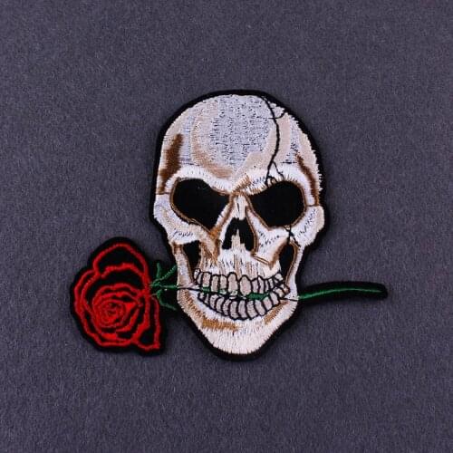 Pulaqi Punk Skull Patches For Clothing Embroidered Iron on Patches On Clothes Stickers For Clothes Black White Stripes Appliques