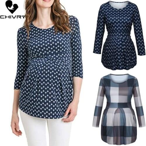 New 2020 Maternity Clothes Pregnant Women Maternity Autumn Casual Long Sleeve O-neck Print Blouse T Shirts Nursing Tops