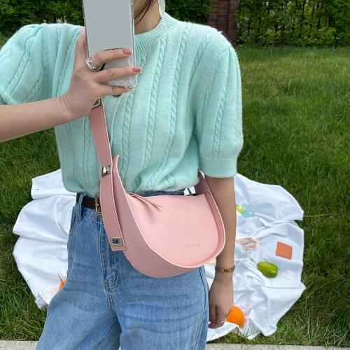 New 2021 Trend Womens Brand Bag PU Leather Saddle Crossbody Shoulder Messenger Bag Ladies Semicircle Small Purses and Handbags