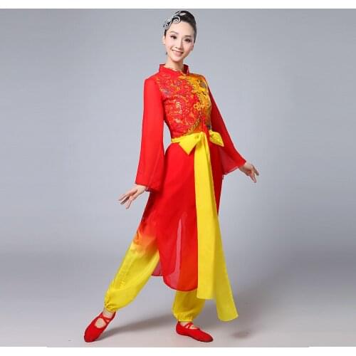 New Classical Chinese Drum Dance Costumes Red Dance Suit for Women Men Yangko Drum Wear Stage Performance Clothes