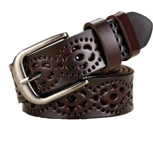 New luxury Genuine leather belt for women high quality hole fashion strap pin metal buckle ceinture femme cow leather wbl090