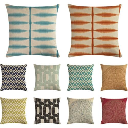 Diagonal stripe pattern cushion cover oval splicing cushion cover linen car sofa cushion cover household decoration 45x45cm